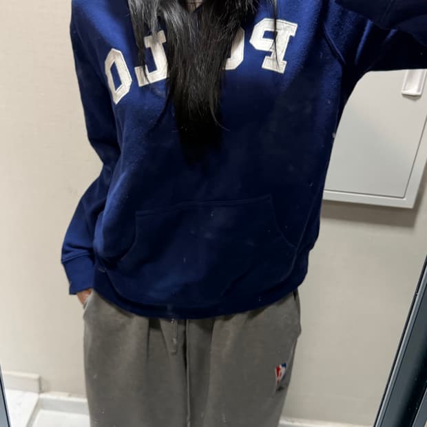 폴로 블루 스트라이프 후드 반집업 xl