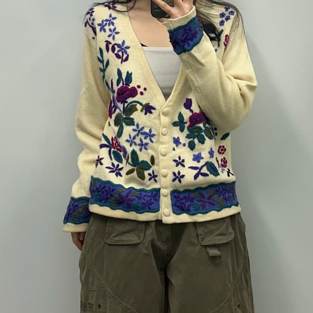 L.L. Bean 엘엘빈 울 플로럴 자수 가디건