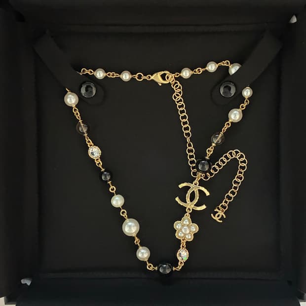 샤넬 진주 체인 목걸이 더블C 골드 네크리스