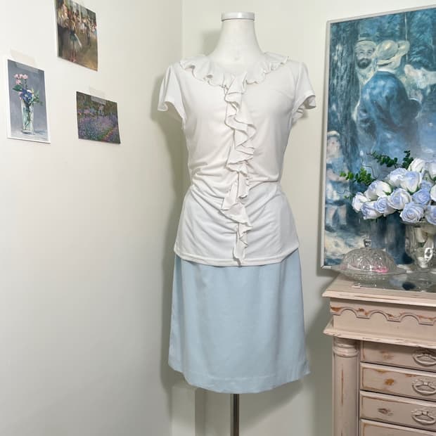 white ruffle point puff span top(size-M)