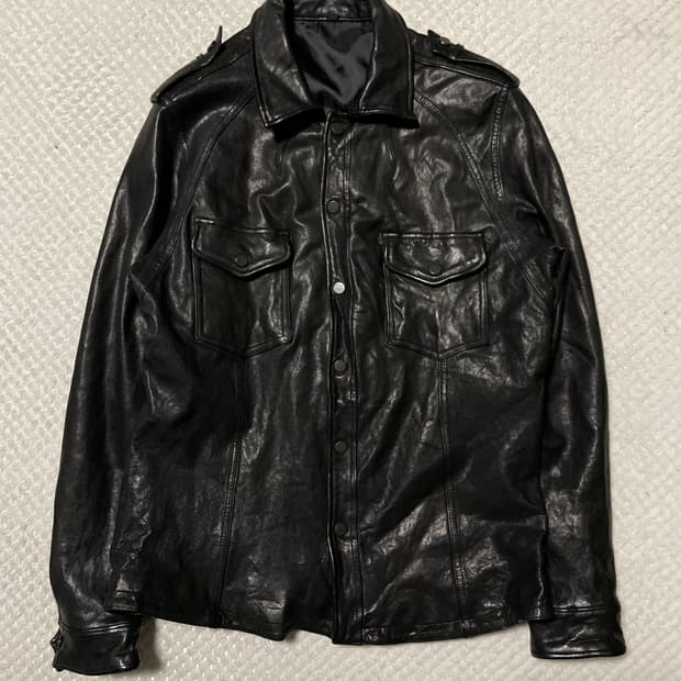 웨스턴 무드 램스킨 양가죽 포켓 절개 레더 셔츠 자켓