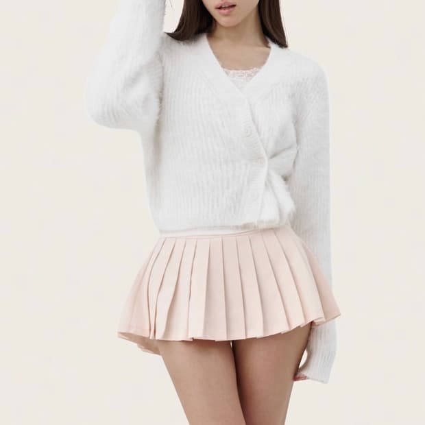 클리시어 클래식 슈가플럼 헤어리 가디건 화이트