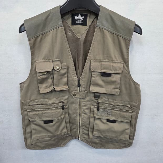 아디다스 올드스쿨 빈티지 아웃도어 피싱 가죽 코튼 조끼 L