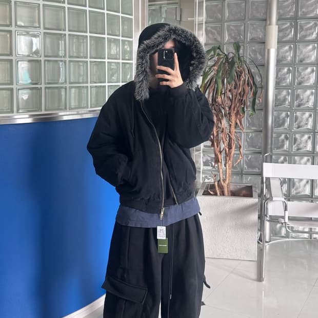 FAKE FUR ZIP UP HOODIE 투웨이 지퍼 후드티 블루종