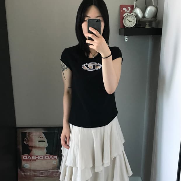 (W) 디젤 T-안지 피카부 로고 티셔츠 블랙