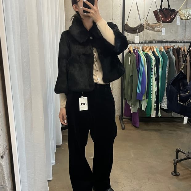 ELODIE NELSON 리얼 래빗 퍼 자켓 블랙