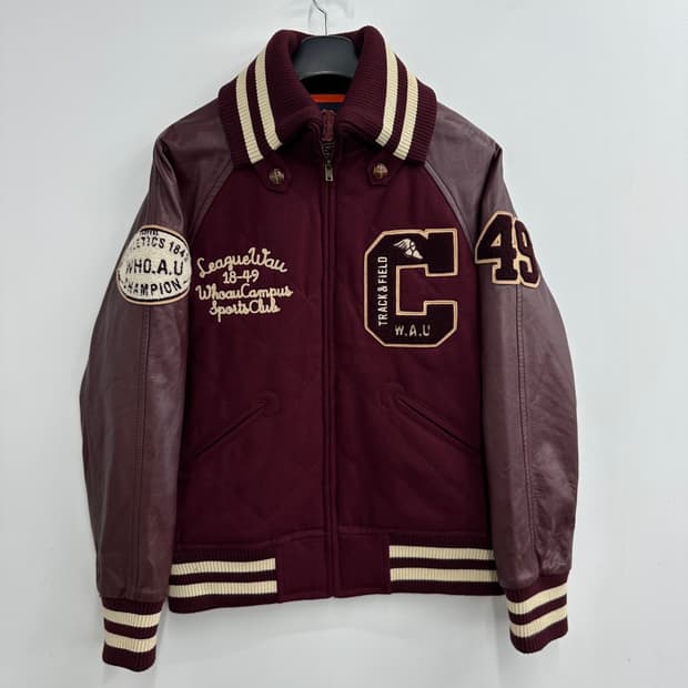 100 후아유 남자 리얼레더 울 바시티 자켓