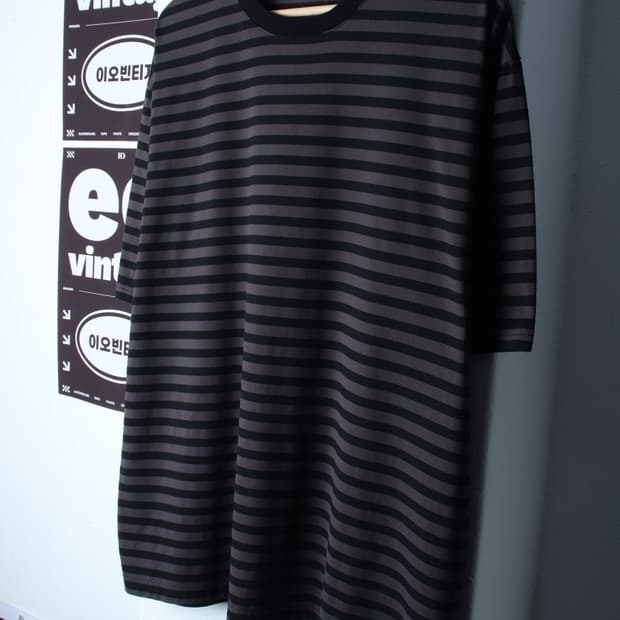 (XL-2XL) 브렌슨 반팔 티셔츠 스트라이프 그레이 단가라-H32031