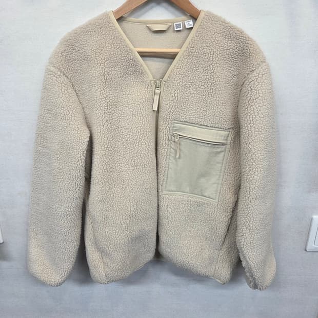 유니클로 u 르메르 노카라 뽀글이 플리스 자켓 m