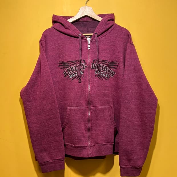 00s [여성3XL] 할리데이비슨 윙 그래픽 Y2K 집업 후드티