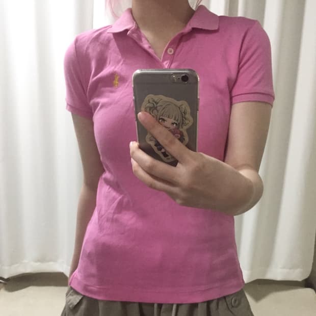 폴로 랄프로렌 핑크 단추 버튼 카라 반팔 티셔츠