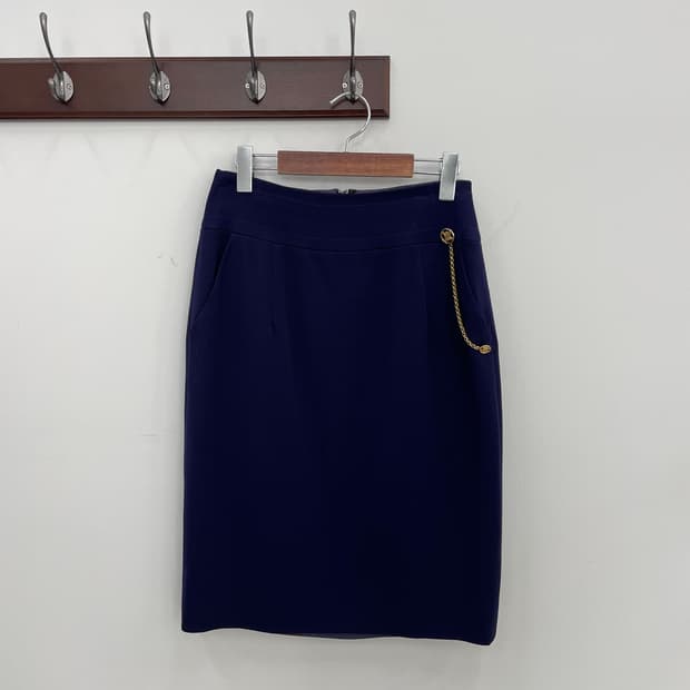 올드 셀린느 체인 장식 네이비 스커트 치마