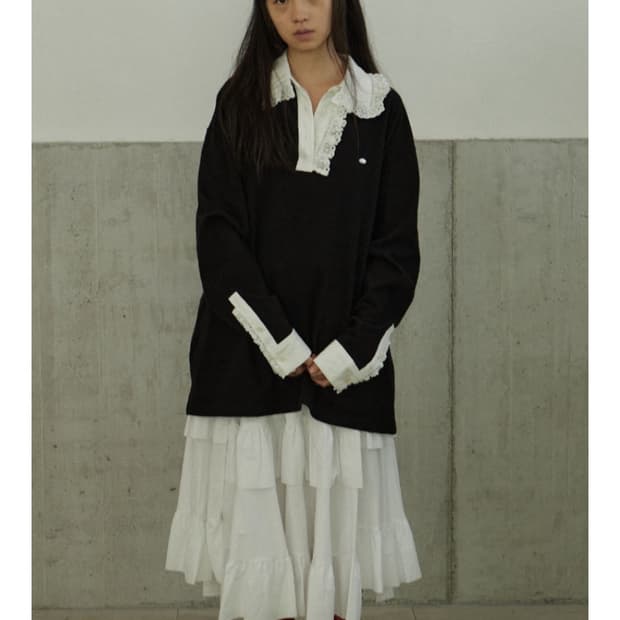 호쿠스포쿠스 lace collar t shirt 레이스 카라 티셔츠