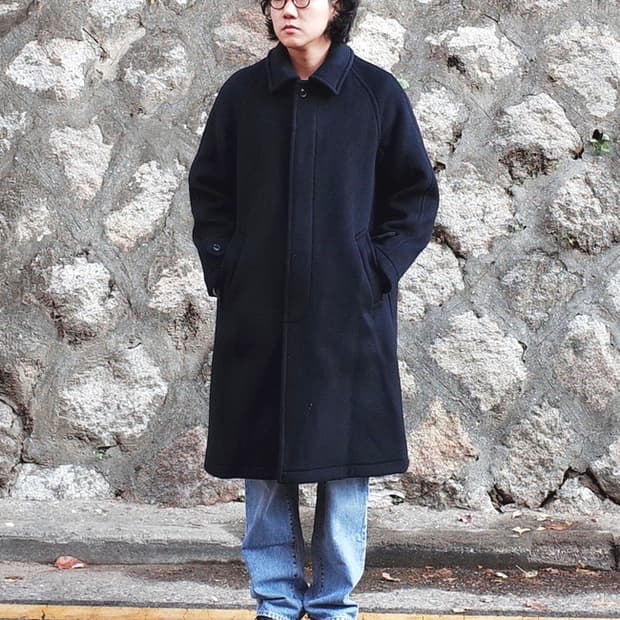 [42] 런던 트레디션 인버티드 플리츠 울 코트 네이비 BW 28