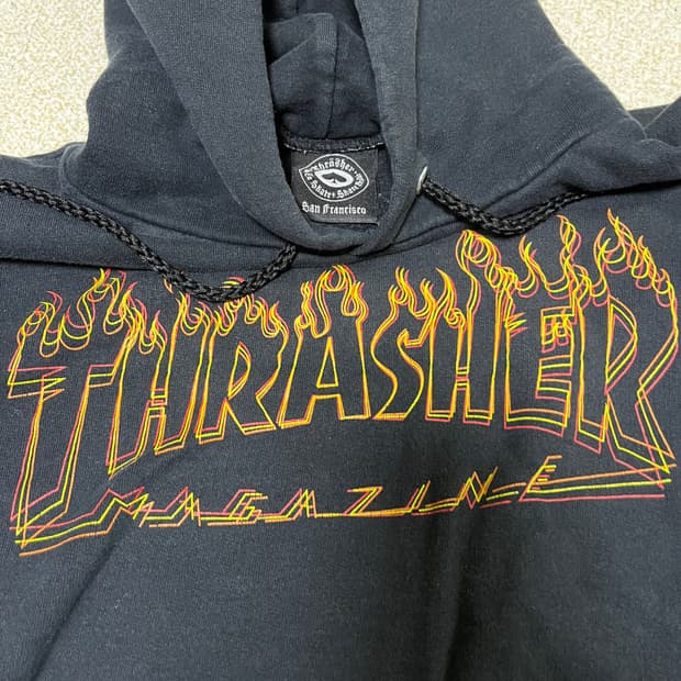트래셔 thrasher 한정판 플레임로고 후드티 L