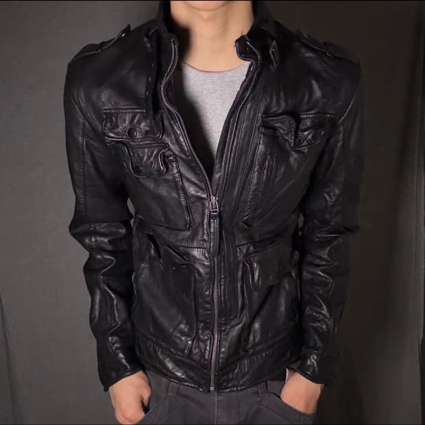 lamb skin pocket leather jacket