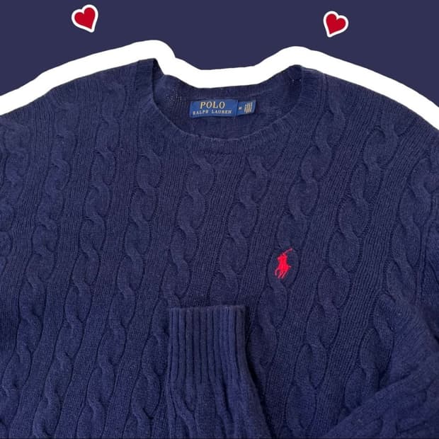 폴로 랄플로렌 네이비 꽈배기 니트
