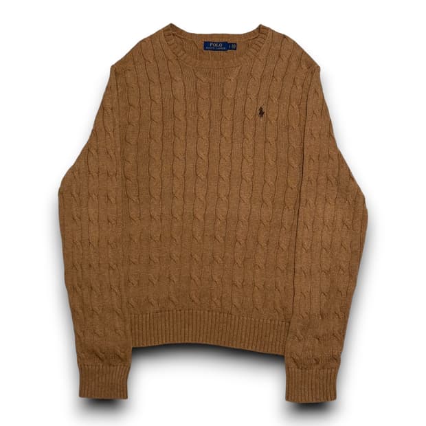 Polo Ralph Lauren 카멜 베이지 코튼 케이블 라운드넥 니트