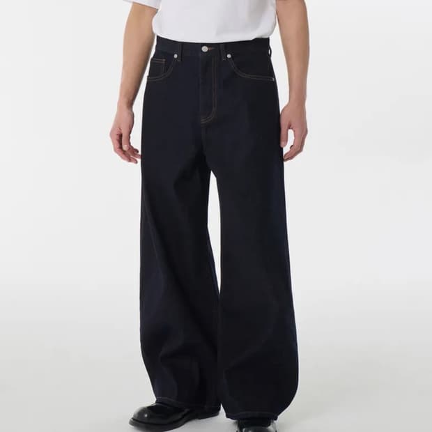 무탠다드 벌룬 데님 팬츠 딥 인디고 무신사스탠다드