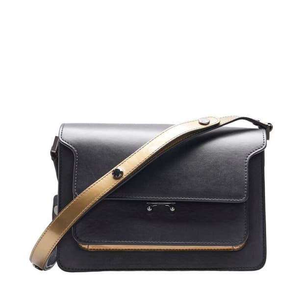 (중고) 마르니 블랙 골드 카프스킨 트렁크 미듐 숄더백