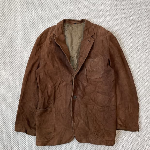 빈티지 스웨이드 가죽 싱글 버튼 테일러드 자켓 