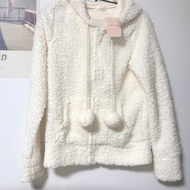 빈티지 리즈리사 러블리 히메갸루 폼폼 화이트 후드집업
