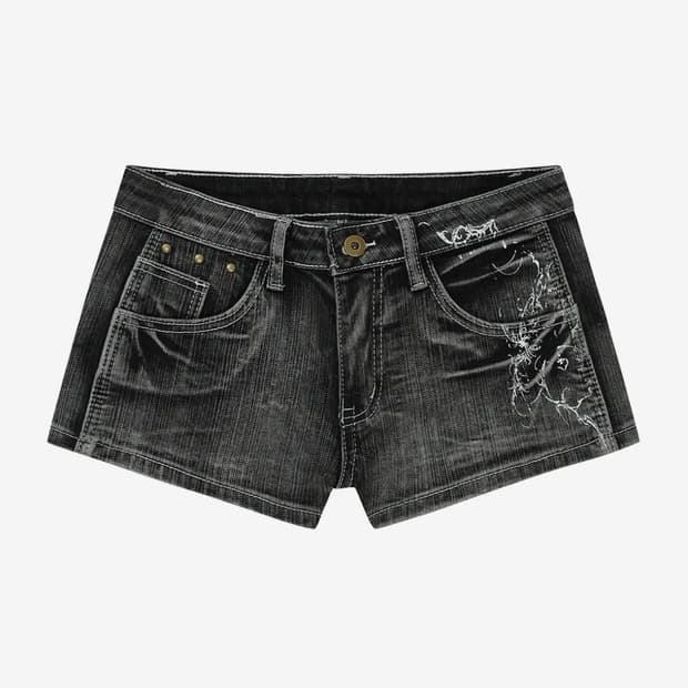 길라아카이브 TATTOOED GRAPHIC DENIM SHORTS_GRE