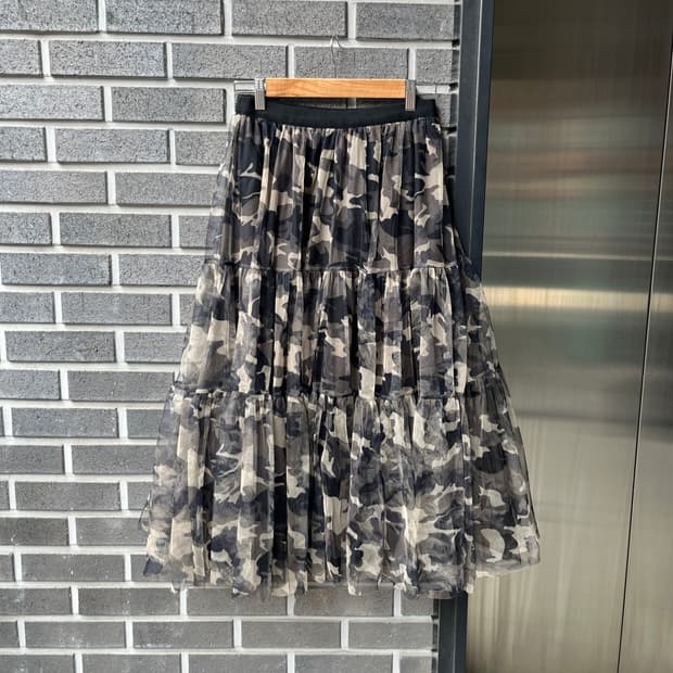 카모플라쥬 더블 튤 롱 스커트