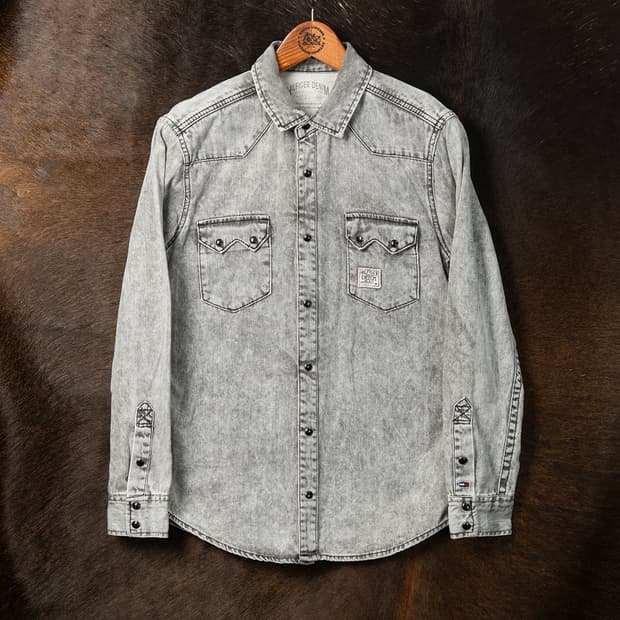 [S] 타미힐피거 웨스턴 데님 셔츠 워시드 그레이 