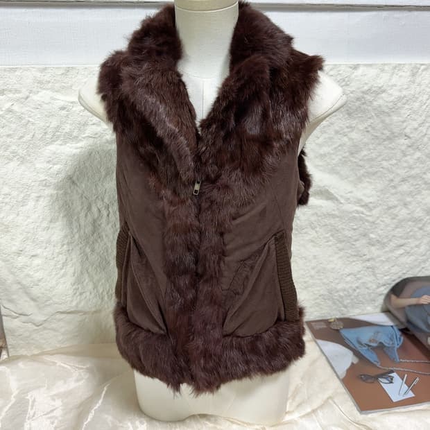 빈티지 브라운 토끼털 스웨이드 니트 베스트