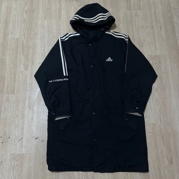 아디다스 빅로고 사이드라인 기모 후드 롱패딩 M/95
