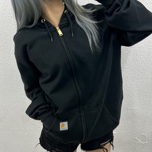 칼하트 포켓로고 블랙 후드집업 M