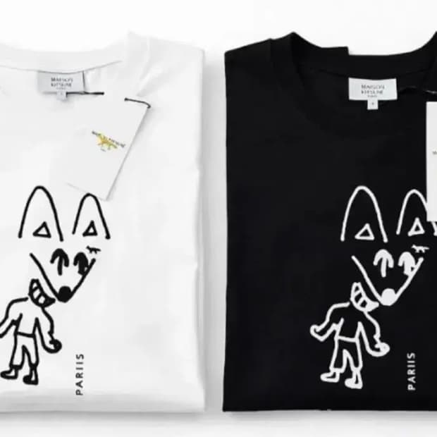 메종키츠네 파티폭스 반팔티 블랙/화이트