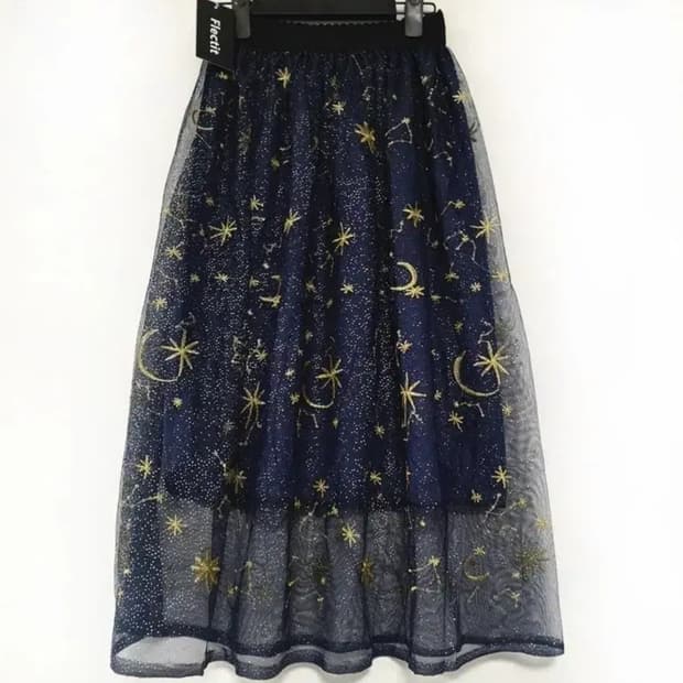 빈티지 별무늬 별자리 금실 자수 샤스커트