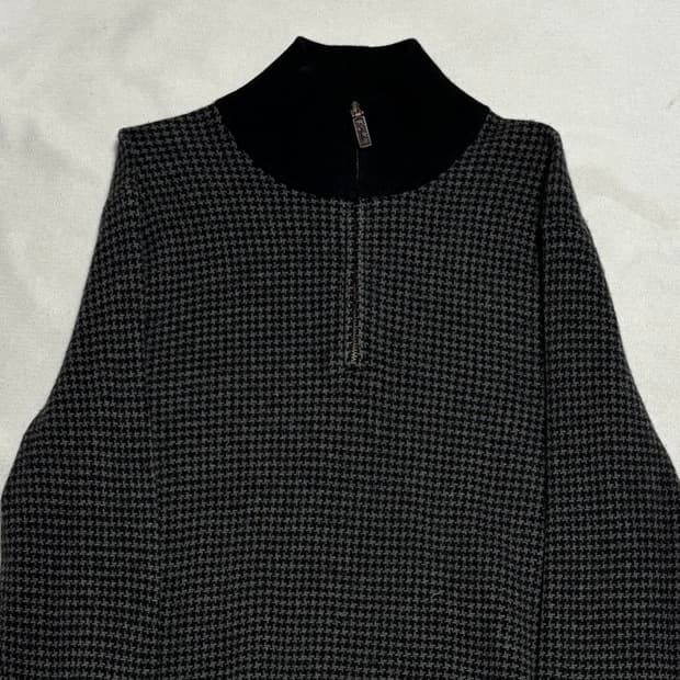 M 폴로랄프로렌 하운드투스 패턴 메리노 울 반집업 니트