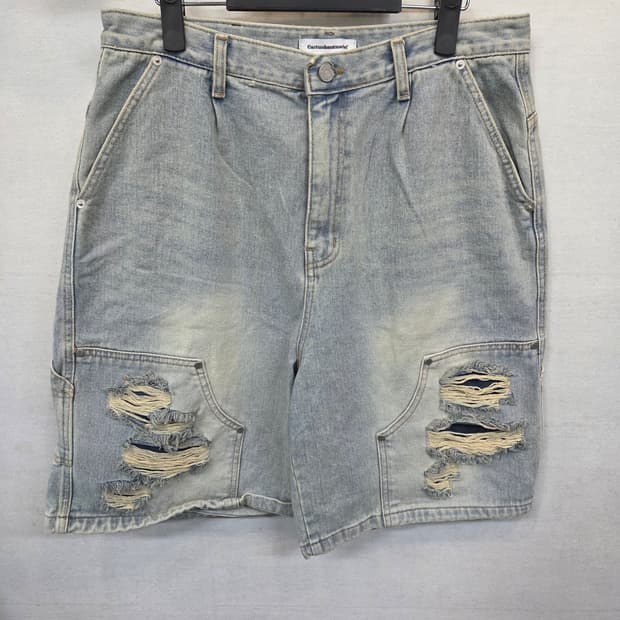 캑터스도넛마켓 더블니 데미지 데님반바지 L 대략 32