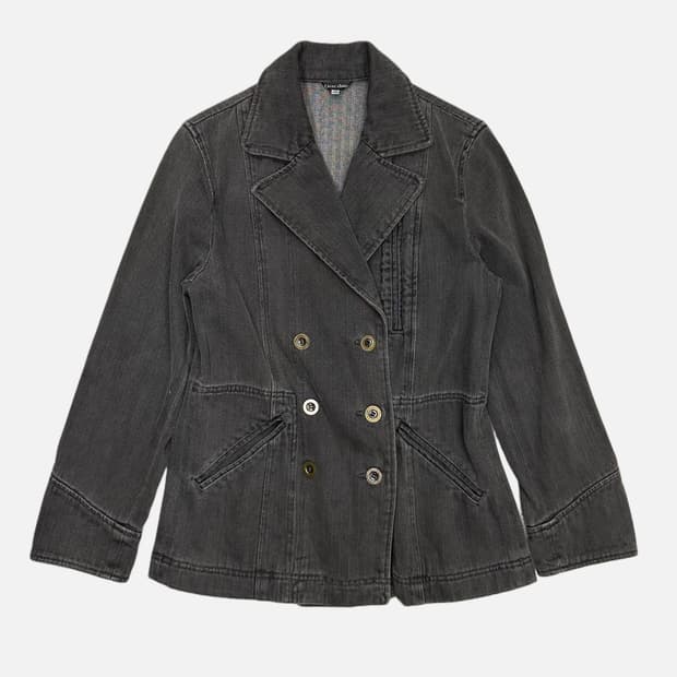 slash pocket grey denim blazer