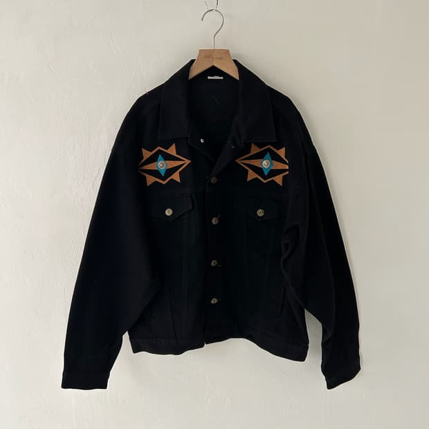 90's southwest Aztec Black Denim jacket