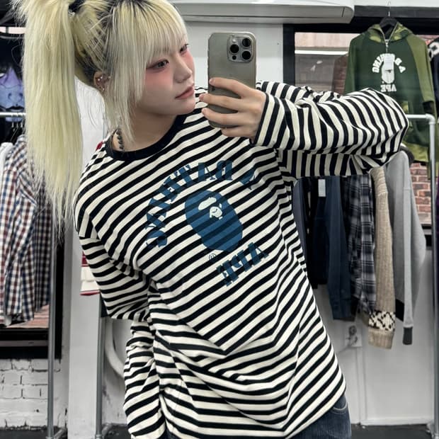 베이프 스트라이프 컬리지 롱슬리브