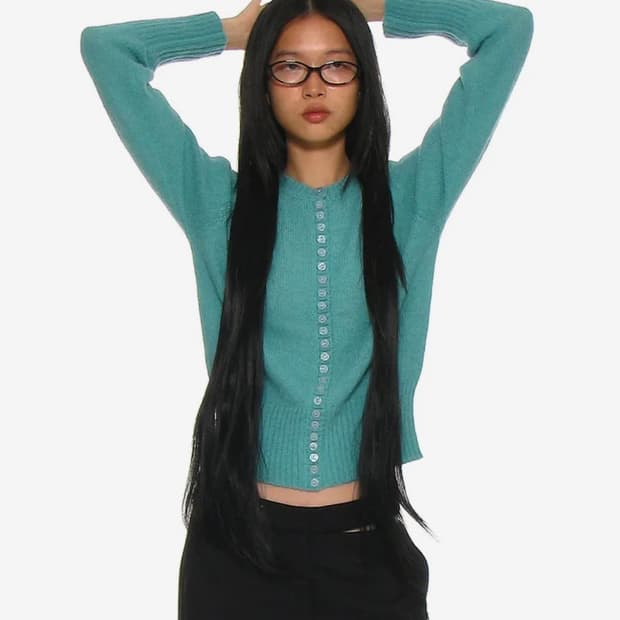 파르티멘토 우먼 와이드 리브 버튼업 니트 가디건 에메랄드