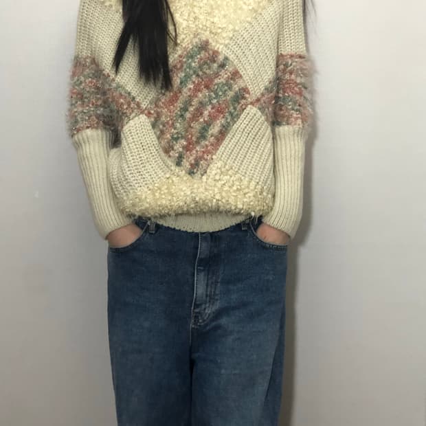 빈티지 아이보리 퍼 디테일 니트