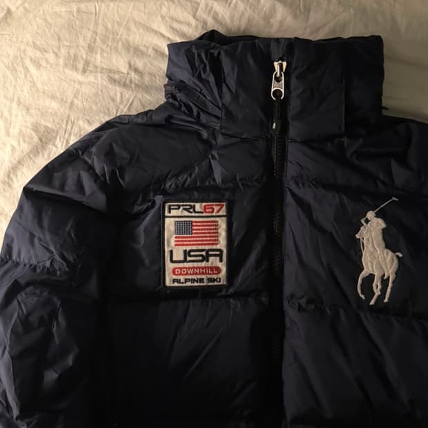 폴로 빅포니 성조기 패딩 네이비