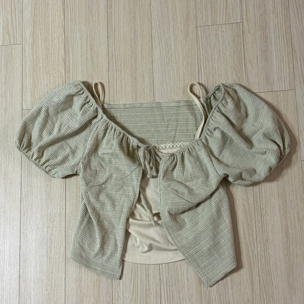 연두색 나시 반팔 블라우스세트