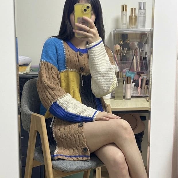 아더에러x자라 니트 패치워크 가디건 M