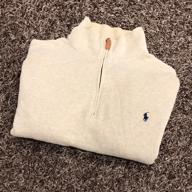폴로 랄프로렌 오트밀 하프집업 코튼 니트 