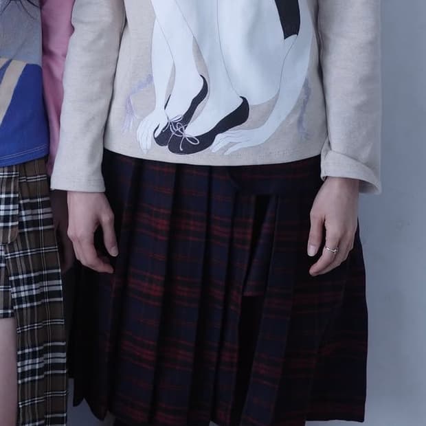 check pocket pleated skirtpants (navyred