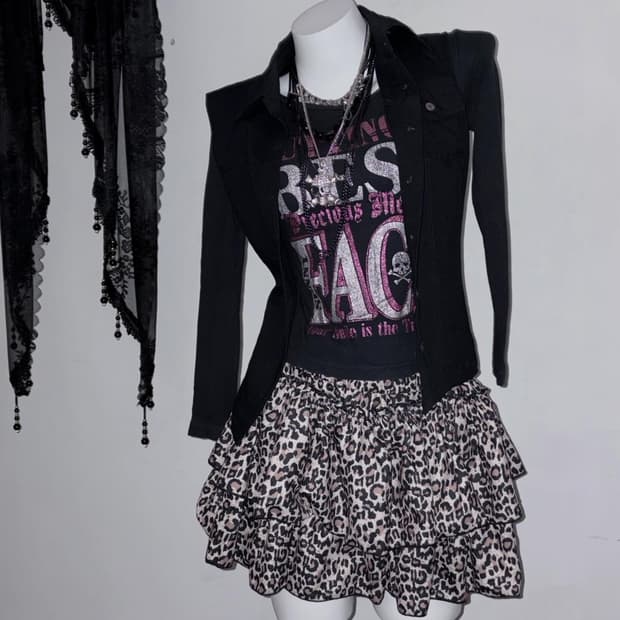 갸루펑크 3피스 저렴코디세트 💀🎀 해골 핫핑크 글리터 00s 걀펑