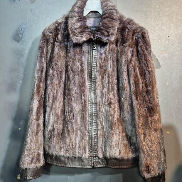 밍크 가죽배색 점퍼 S