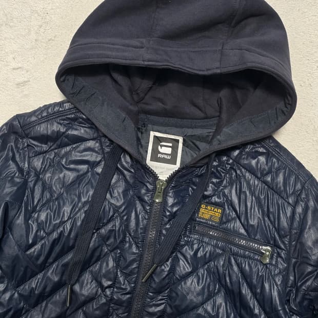 G-Star RAW 네이비 퀼팅 후드 패딩 자켓 M