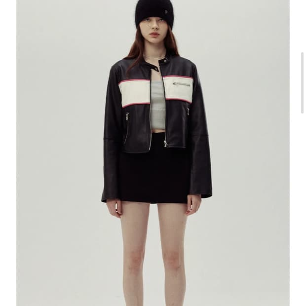 (슬기해린 착용)시눈 슬림 바이커 레더자켓